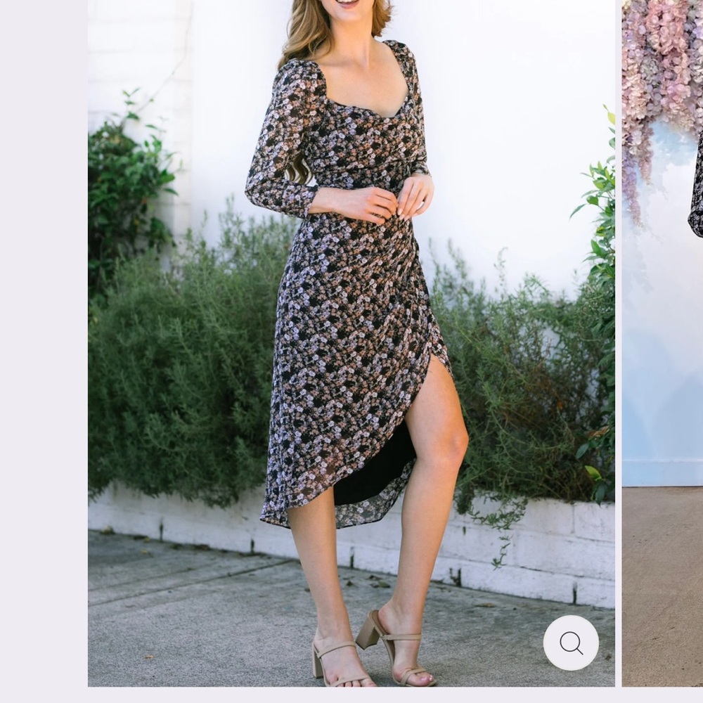 Morning Lavender Black Floral Long Sleeve Dress